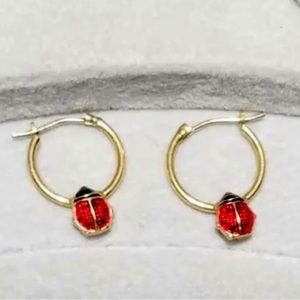 Ross Simons 14k yellow gold Red ladybug huggie hoop enamel earrings